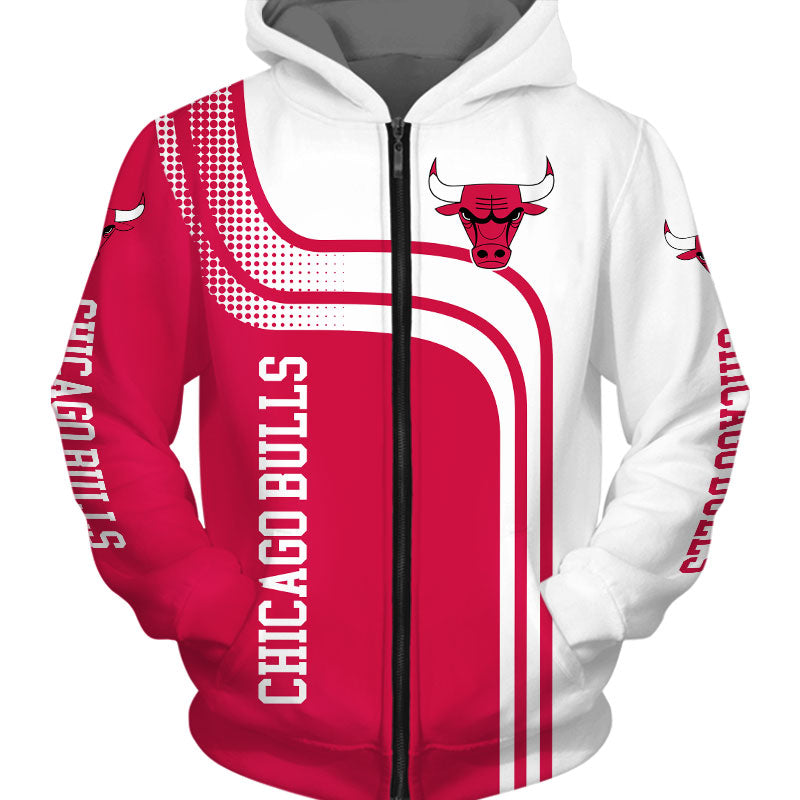 Chicago Bulls 3d Zip-Up Long Sleeve Hoodie – Official Nba Sweatshirt